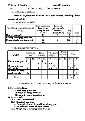 Giáo án Đại số Lớp 11 - Tiết 21 Kiểm tra một tiết Chương I - Năm học 2016-2017 - Trường THPT Lạng Giang Số 2